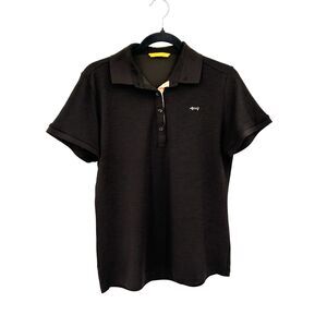 LOUIS CASTEL Black Stretch Pique Golf Polo Shirt Dachshund Logo Size Medium